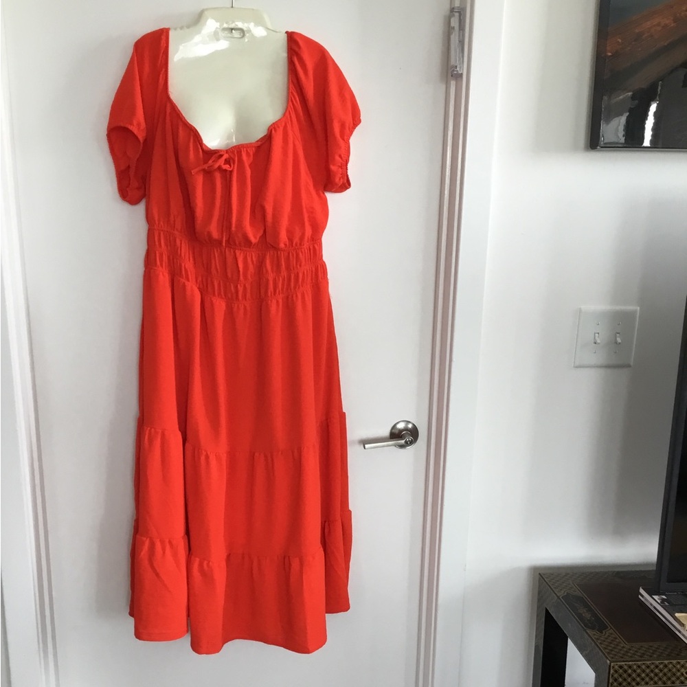 Red Puff Sleeve Scoop Neck Maxi Sundress